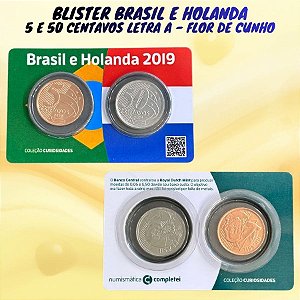 Blister com as moedas de 5 e 50 centavos letra A ( Holanda) - Flor de Cunho