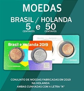 Blister com as moedas de 5 e 50 centavos letra A ( Holanda) - Flor de Cunho