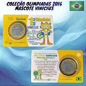 Blister com a moeda de 1 Real Mascote Vinícius - Flor de Cunho