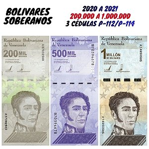 Venezuela - Set com 3 Cédulas de 200 Mil a 1 Milhão de Bolivares Soberanos 2020 - Flor de Estampa