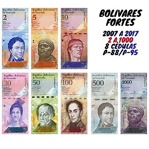 Venezuela - Set com 8 Cédulas - 2 a 1000 Bolivares Fortes - Flor de Estampa