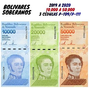 Venezuela - Set com 3 Cédulas de 10.000 a 50.000 Bolivares Soberanos 2019 - Flor de Estampa