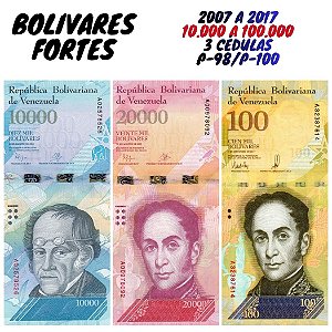 Venezuela - Set com 3 Cédulas - 10.000 a 100.000 Bolivares Fortes - Flor de Estampa