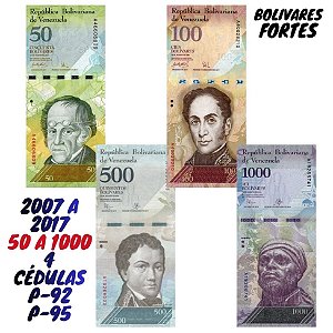 Venezuela - Set com 4 Cédulas - 50 a 1000 Bolivares Fortes - Flor de Estampa