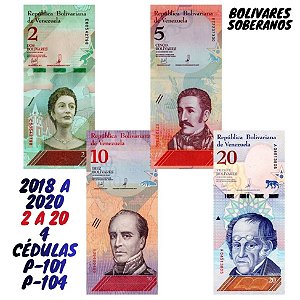 Venezuela - Set com 4 Cédulas - 2 a 20 Bolivares Soberanos - Flor de Estampa