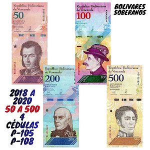 Venezuela - Set com 4 Cédulas - 50 a 500 Bolivares Soberanos - Flor de Estampa