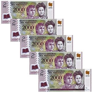 Paraguai - 5 Cédulas de 2000 Guaranis 2017 - P-228d - Polimero - FE