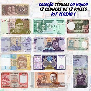 Kit com 12 Cédulas Estrangeiras de 12 Países sem repetição - Versão 1 - 100% Flor de Estampa.