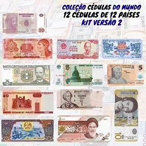 Kit com 12 Cédulas Estrangeiras de 12 Países sem repetição - Versão 2 - 100% Flor de Estampa.