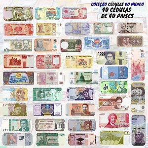 Kit com 40 Cédulas Estrangeiras de 40 Países sem repetição - 100% Flor de Estampa.