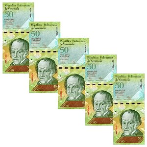 Venezuela - 5 Cédulas de 50 Bolivares Forte 2014 - P-92i - Rara - Simon Rodriguez - FE