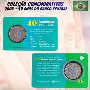 Blister com a moeda 40 Anos do Banco Central - 1 Real 2005 - V-597 - Circulada