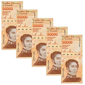 Venezuela - 5 Cédulas de 50.000 Bolivares Soberanos 2019 - P-111b - Simon Bolivar - FE