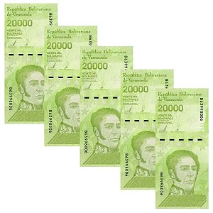 Venezuela - 5 Cédulas de 20.000 Bolivares Soberanos 2019 - P-110b - Simon Bolivar - FE