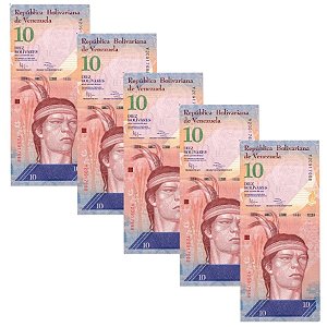 Venezuela - 5 Cédulas de 10 Bolivares Forte 2014 - P-90e - Guaicapuro - FE