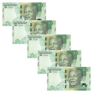 Africa do Sul - 5 Cédulas de 10 Rand 2023 - P-148a - Nelson Mandela - FE