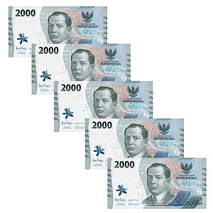 Indonésia - 5 Cédulas de 2000 Rupiah 2022 - P-163a - Mohamad H. Thamrin - FE