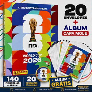 Copa Do Mundo 2026 - Kit Com 20 Envelopes de Figurinhas Panini + Álbum Capa Mole GRÁTIS - FIFA WORLD CUP 2026 - Pronta entrega