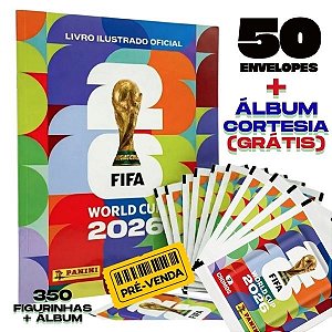 Copa Do Mundo 2026 - Kit Com 50 Envelopes de Figurinhas Panini + Álbum Cortesia (Grátis) - FIFA WORLD CUP 2026 - Pré Venda