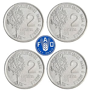 Promoção - 04 Moedas de 2 Centavos FAO 1975 - V-329 - FLOR DE CUNHO