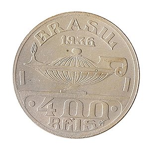 Moeda de 400 Réis 1936 - V-149 - Oswaldo Cruz- Cupro - Soberba