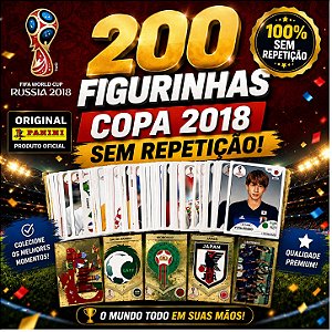 Copa 2018 - KIT COM 200 FIGURINHAS NORMAIS SEM REPETIÇÃO