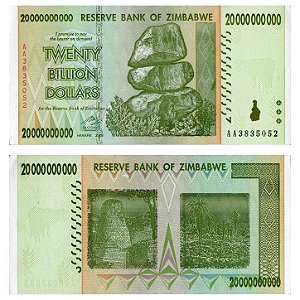 Zimbabwe - Cédula Original de 20 Bilhões de Dollares 2008 - P-86a - Rara - FE