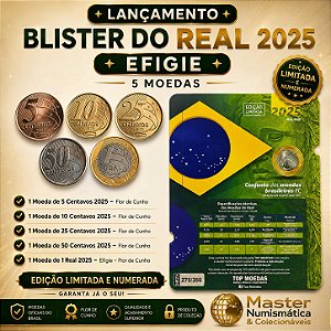 Lançamento - Blister numerado com a Série do Real 2025 - 5 Moedas - Ed. Limitada - Flor de Cunho