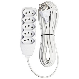 Extensão Force Line Com 5 Tomadas Tripolar 5 m Branco