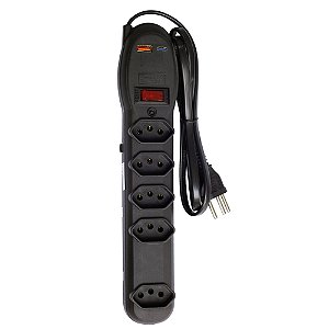 Protetor Elétrico Force Line 5 Tomadas 6 Metros Preto