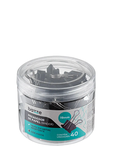 Prendedor de Papel Preto 19mm Pote C/40 un Bazze