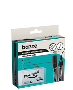 Marcador Permanente Recarregável Preto C/12 un Bazze