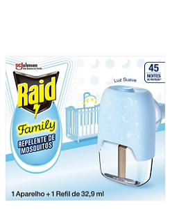 Repelente Eletrico Raid Family, 45 Noites, 1 Aparelho e 1 Refil de 32,9ml