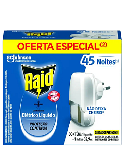 Repelente Elétrico Raid C/ 1 Aparelho + 1 Refil 32,9 ml