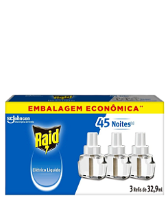 Repelente Elétrico Raid Refil, Até 45 Noites C/ 3 und de 32,9ml