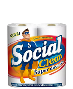 Papel toalha Social Clean F.dupla 50 toalhas C/2 Rolos