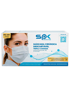 Máscara Descartável Tripla com Clipe Nasal Branca SPK