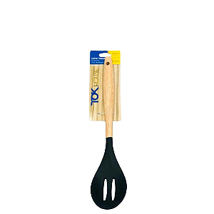 Colher Vazada De Madeira e Silicone