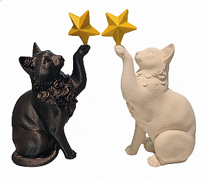 Estátua Gato Com Estrela Decorativa 10cm