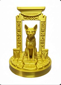 Estátua Gato Egípcio Bastet Dourado 13cm