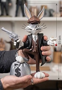 Estátua Decorativa Coelho Pernalonga Mafioso 51cm 3D