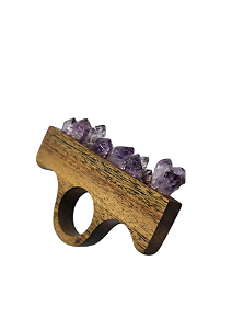 Anel em Palo Santo e Ametista - Aro 22