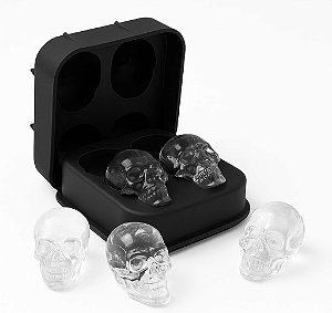 Forma de Gelo Caveira 3D em Silicone para Whisky e Coquetéis