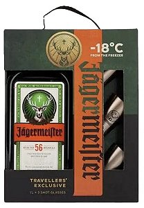 Kit Licor Aperitivo Jagermeister 1L + 3 copos alumínio