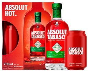 Kit Vodka Absolut Tabasco 750ml + Copo
