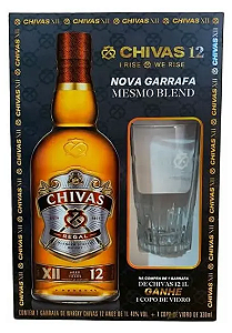 Kit Whisky Chivas Regal 12 Anos 1L + Copo De Vidro