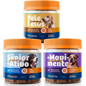 Kit Suplemento para Cães Kit Mais Movimento +Pele e Pelo + Senior 30 Gomas Cada