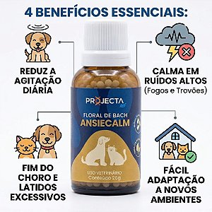 Floral De Bach Ansiecalm Projecta Pet Ansiedade Cães Gatos 26g