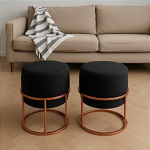 Kit 2 Puff Veludo Iron E Base Argola Cobre/Preto