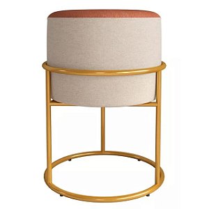 Puff Redondo Iron Base De Ferro Couro Bege Caramelo